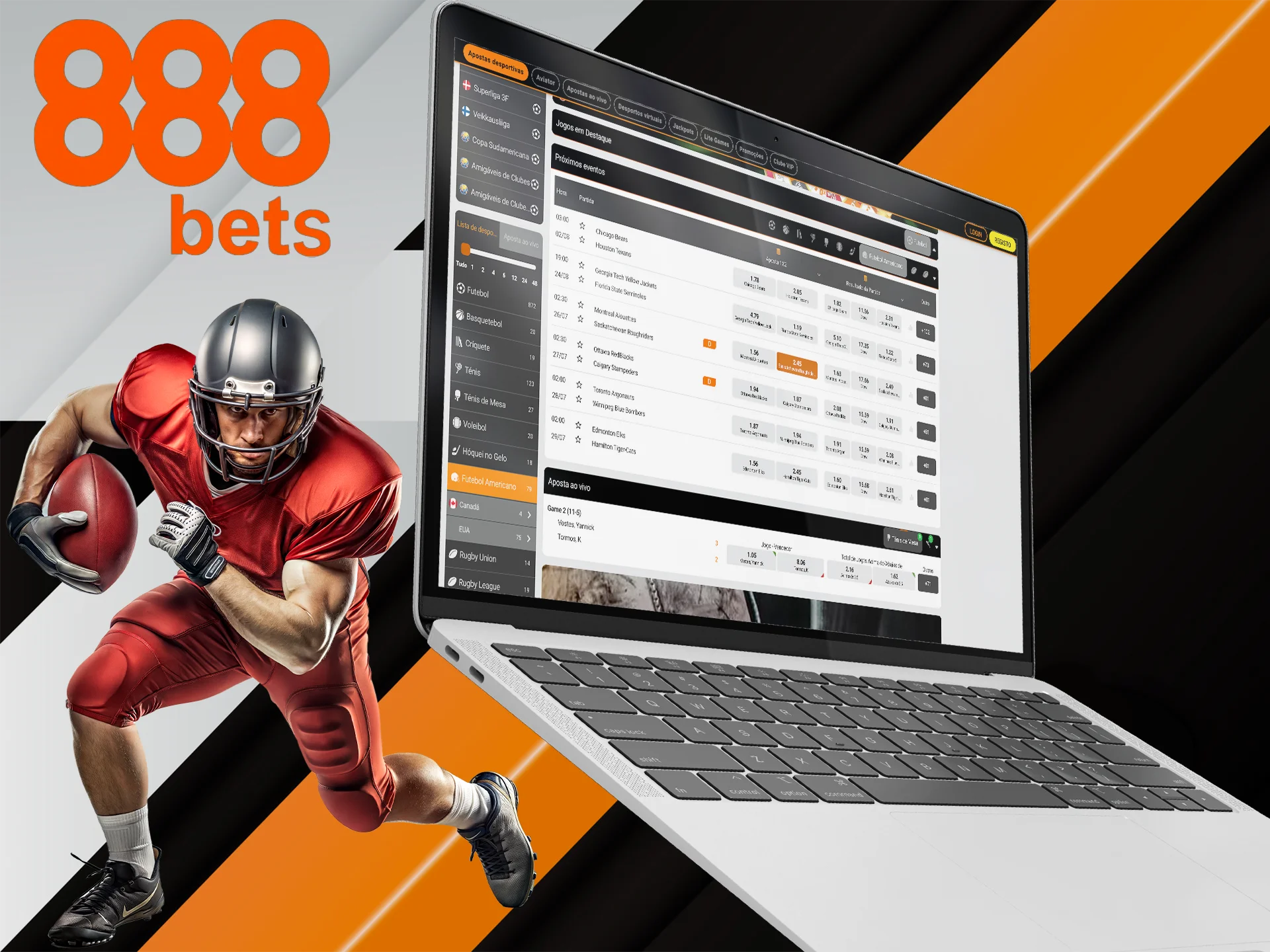 Ganhe no futebol americano com a ApostasOnline na 888bets.