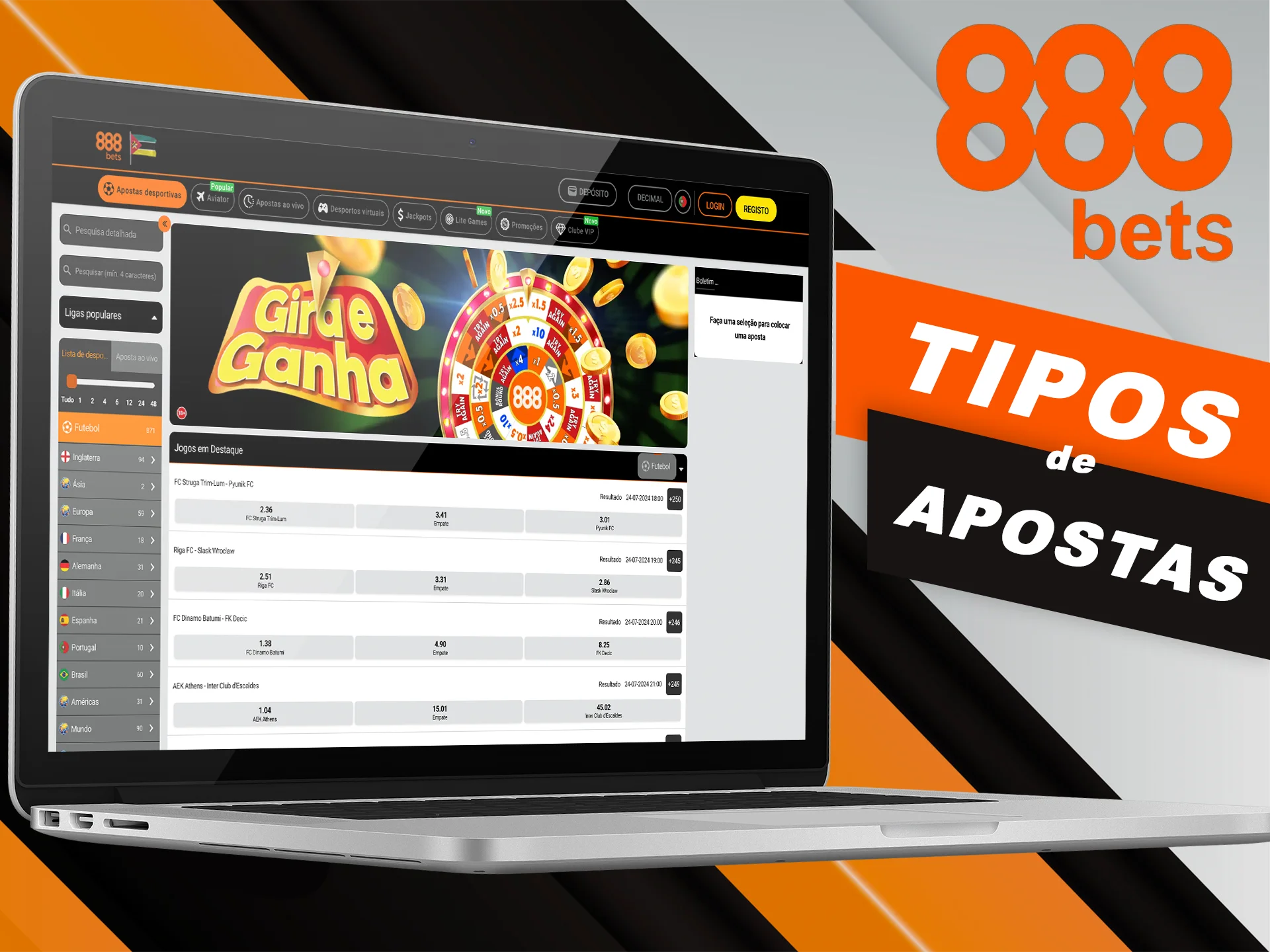 Escolha seu tipo de aposta com a ApostasOnline na 888bets.