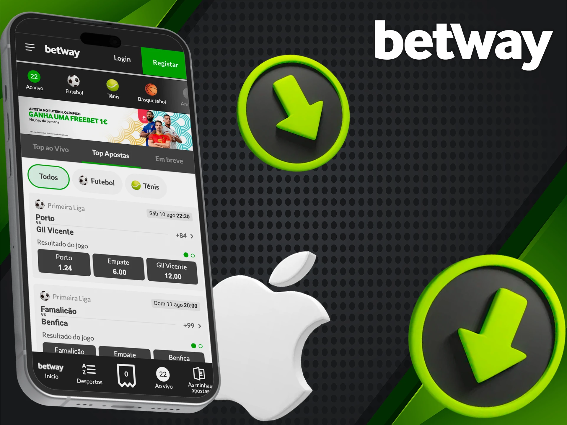 Jogue e ganhe em qualquer lugar com o aplicativo Betway no iOS.