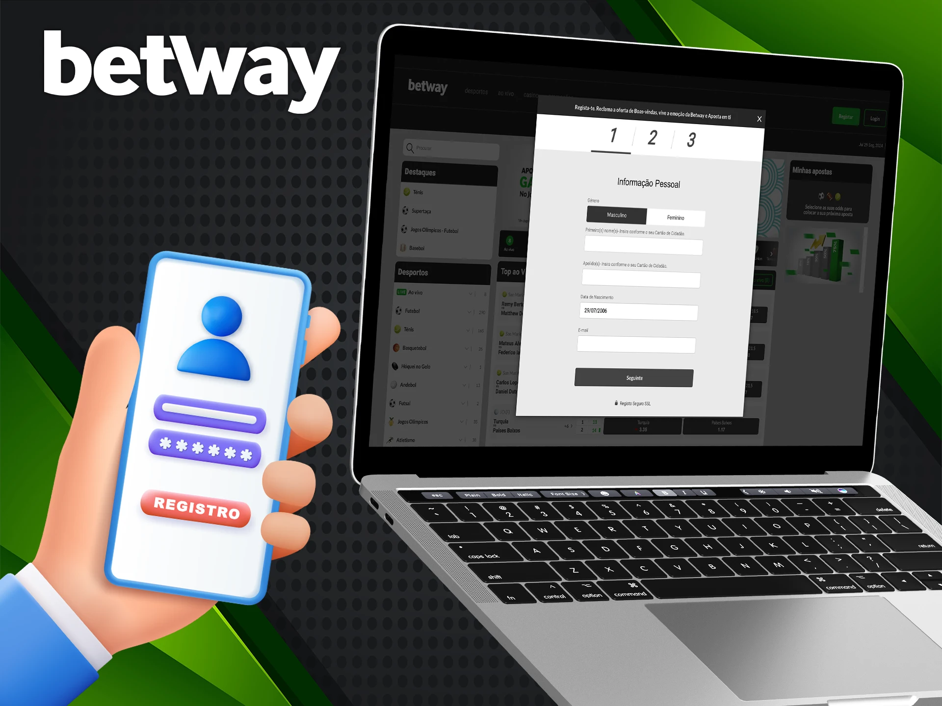 Registre-se em uma conta na Betway e torne-se um vencedor.