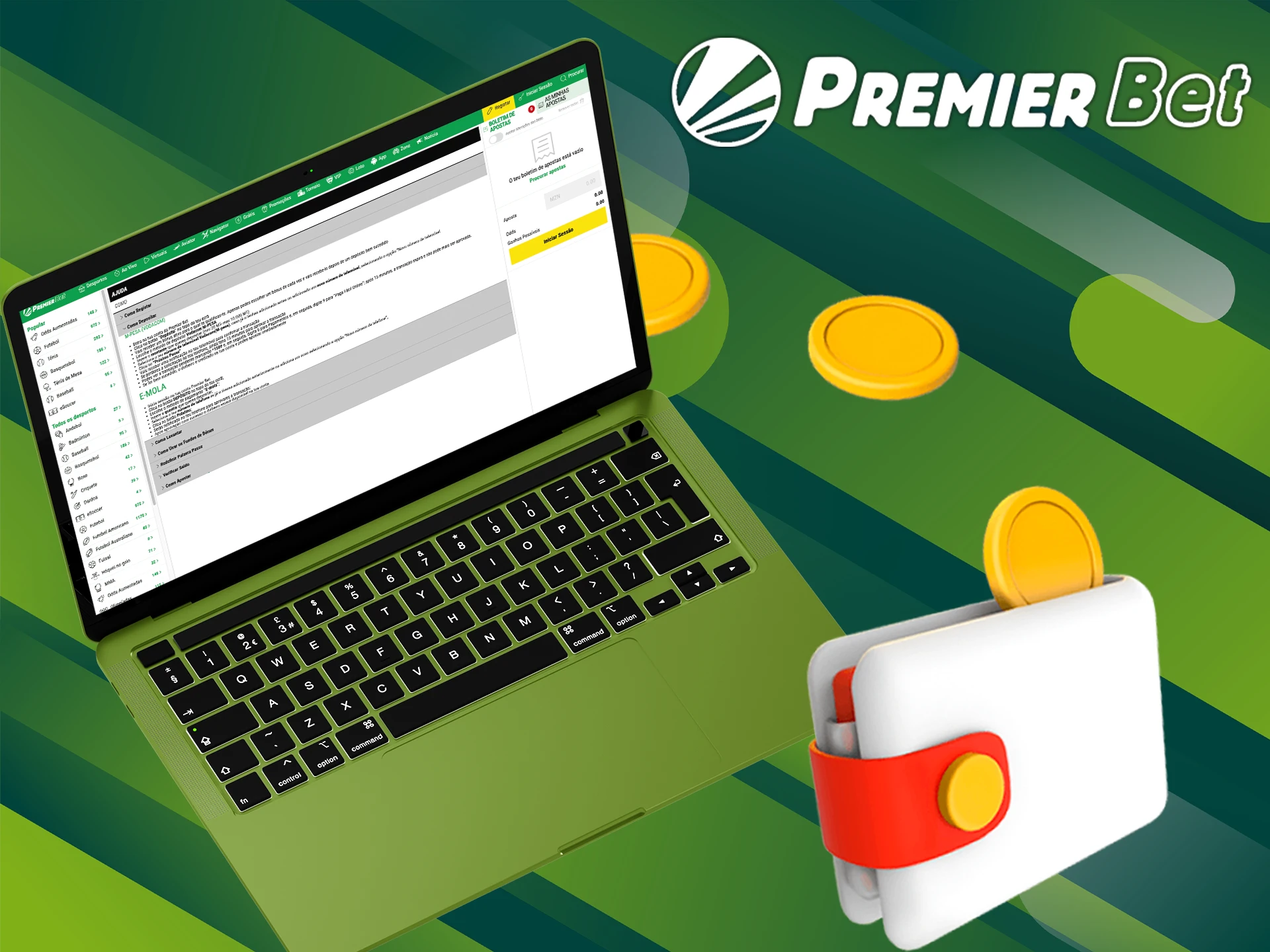 Familiarize-se com a forma de fazer um depósito na Premier Bet.