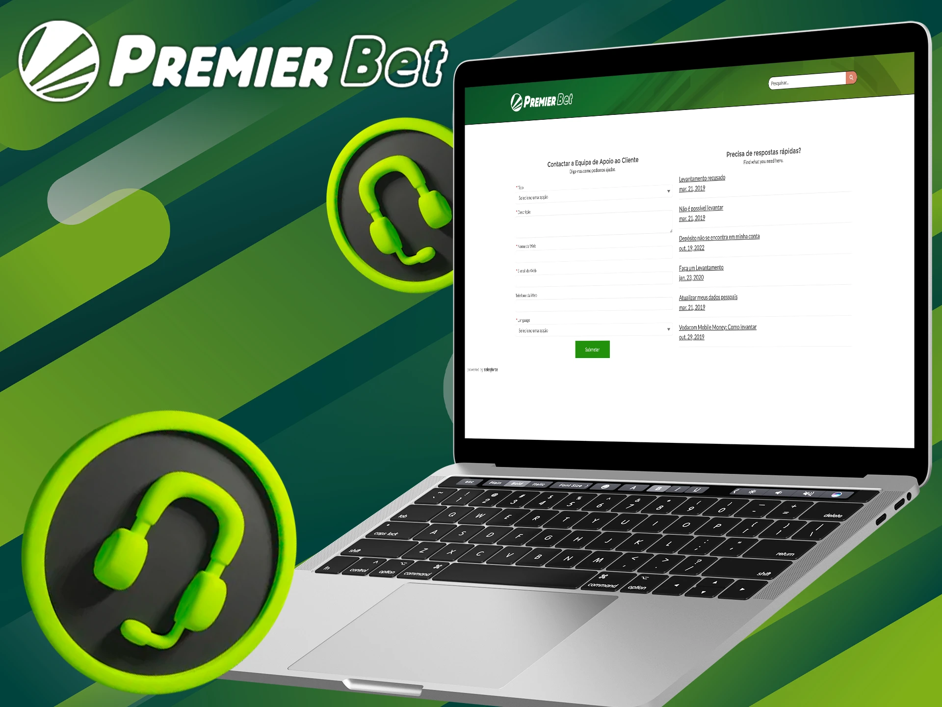 Familiarize-se com a forma de obter suporte na Premier Bet.